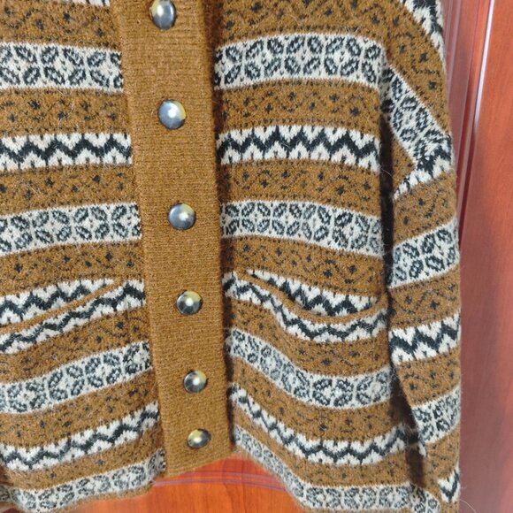 Sezane Thais jacket sz S sweater cardigan kid mohair brown jacquard - Picture 9 of 13